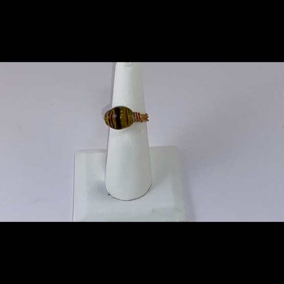 Handmade Yellow and Brown Glass Bead Ring - Picture 11 of 16